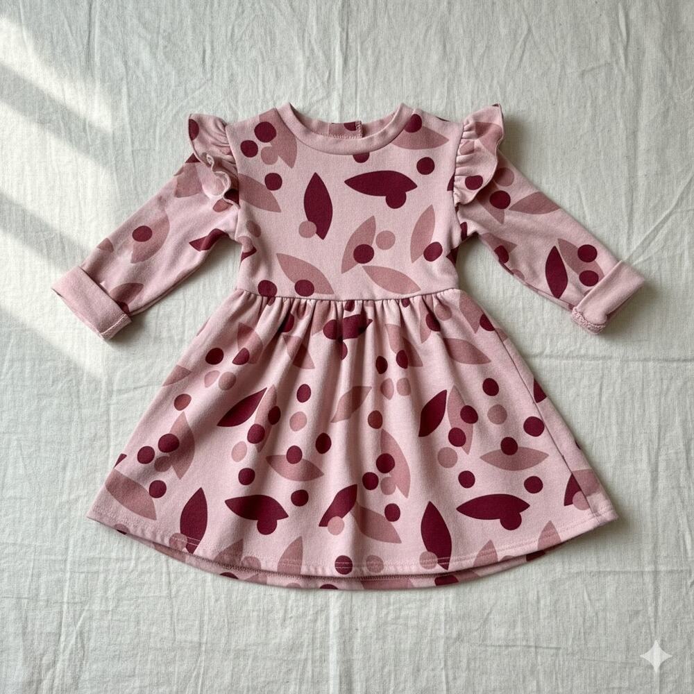 Tiny Tribe Girls Pink Abstract Floral Long Sleeve  Dress 4T